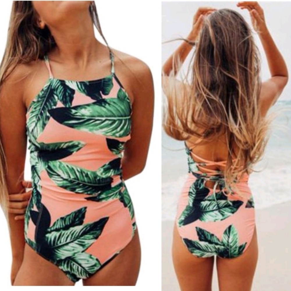 NWOT Pink & Green One Piece Bathing Suit